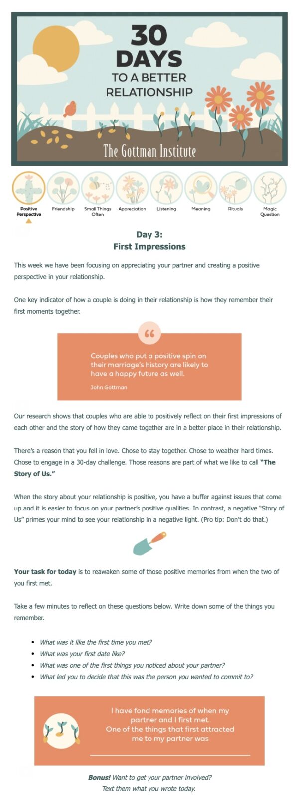Sample email from 30 Days to a Better Relationship